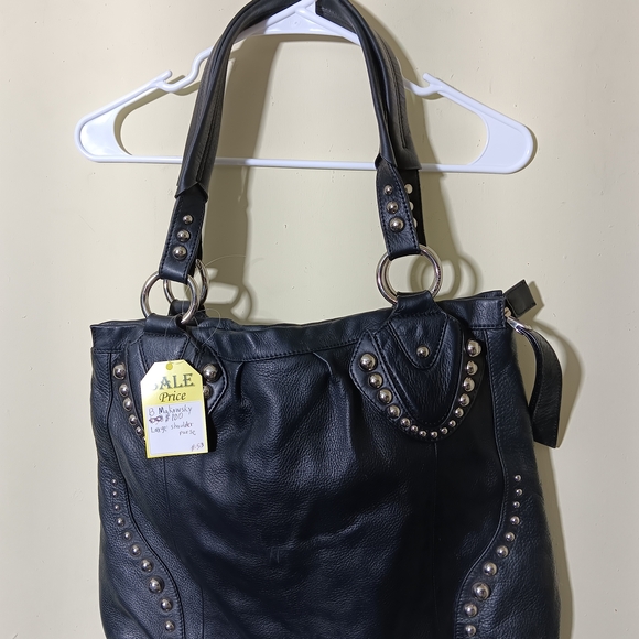 B. Makowsky Black Leather Studded Shoulder Bag - Picture 1 of 4
